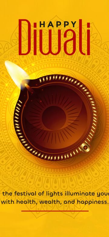 Happy Diwali, Hindu festival, Festival of lights, Yellow background, Indian festival, 5K