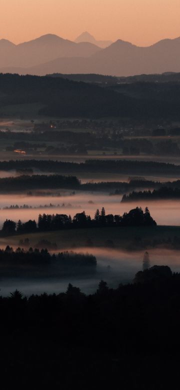 Dramatic, Golden hour, Valley, Sunset, Mountain range, Panorama, Foggy sunset, Misty mountains