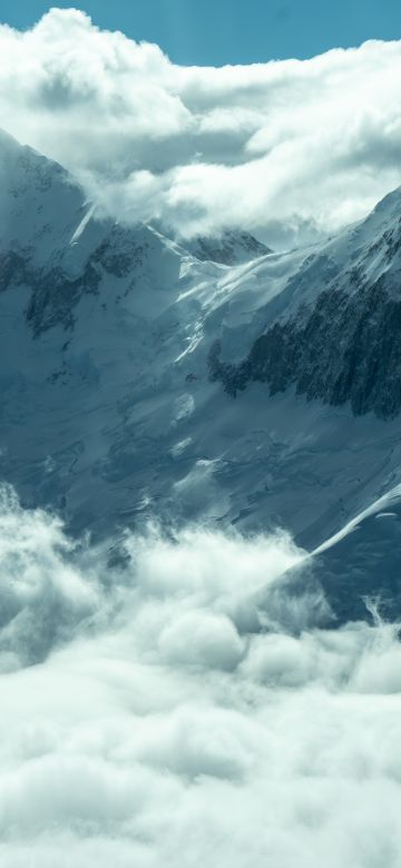 Cloudy, Mountains, Mountain Landscape, Mountain range, Snowcapped mountains, Cloudy Sky, 5K