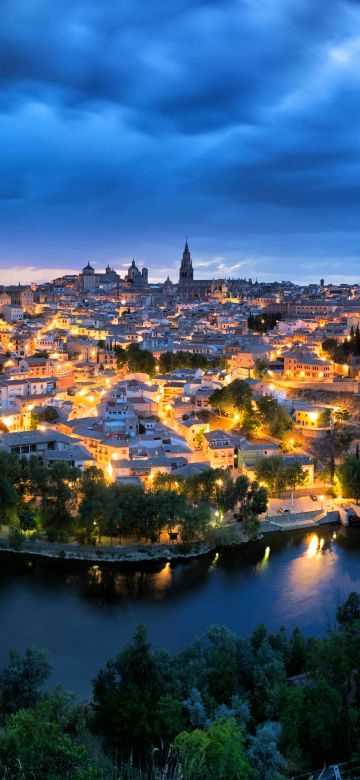 Toledo, Spain, Cityscape, Nightscape, Night City, City lights, 5K, 8K, Panoramic