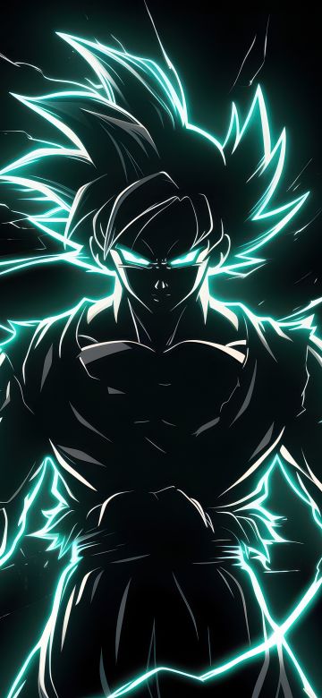 Ultra Instinct Goku, Neon art, AMOLED, 5K, Dragon Ball, Black background