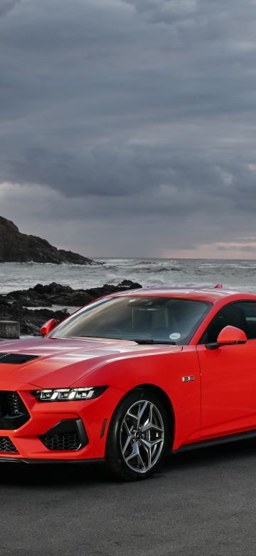 Ford Mustang GT, Beach, 2024, Red cars, 5K