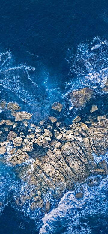 Heart shape, Rock island, Ocean Waves, Aerial Photography, Love heart, Blue aesthetic, Ocean blue, 5K