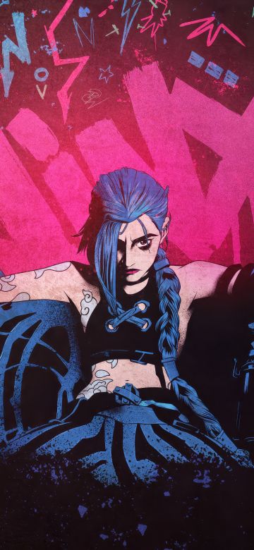 Jinx, Graffiti, Artwork, 5K, Neon, Arcane: League of Legends