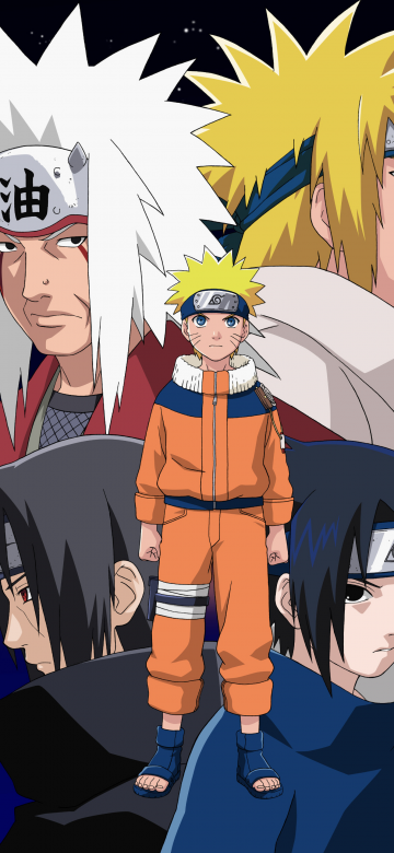 Jiraiya, Minato Namikaze, Sasuke Uchiha, Naruto Uzumaki, 5K, Dark blue