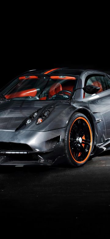 Pagani Huayra BC, Hypercar, Black background, Black cars, 5K, Carbon Fiber, Sports cars