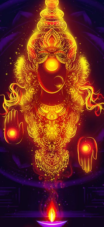 Goddess Lakshmi, Digital Art, Glowing, Hindu goddess, 5K