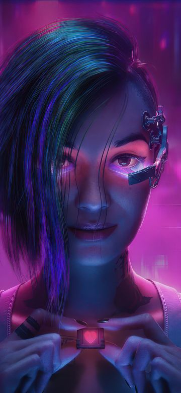 Neon, Judy Alvarez, Cyberpunk 2077, Pink aesthetic, 5K, Pink Heart, Love heart