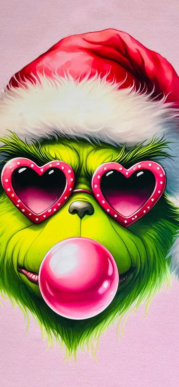 Preppy Grinch, 5K, Pink background, Pastel pink