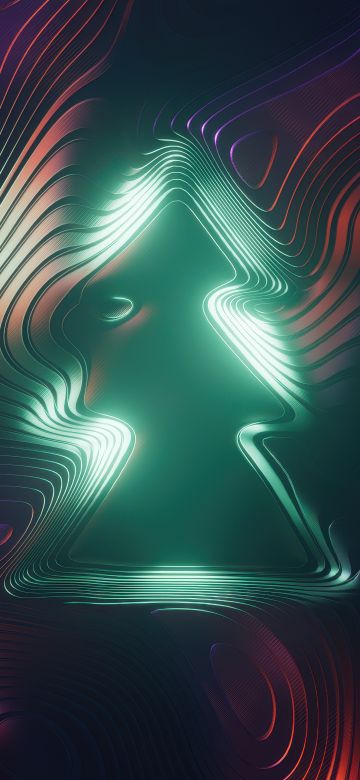 Christmas tree, Abstract art, Neon glow, Futuristic, Gradient Abstract, Layers, Digital Art, Symmetry, 3D Art, 5K, Radiant