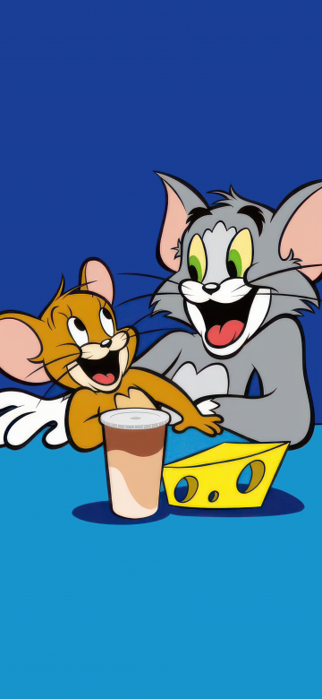 Tom and Jerry, 8K, Cartoon, Blue background, Tom & Jerry, 5K, Tom cat, Jerry mouse