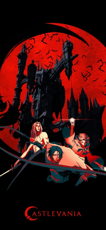 Castlevania Trio, Blood Moon, 5K, Black background