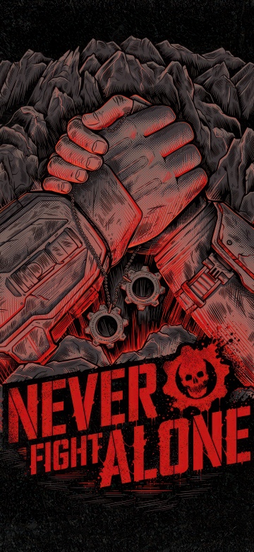 Gears of War, Never Fight Alone, Dark background, 5K