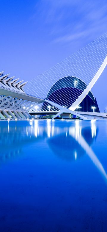 City of Arts and Sciences, 8K, Valencia, Spain, Blue hour, Water, Reflection, Lights, Dusk, 5K