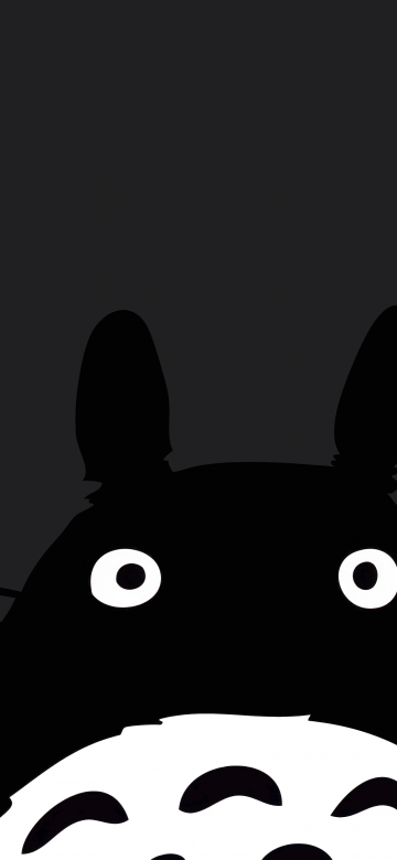 Totoro, Minimalist, Dark background, Black and White, My Neighbor Totoro, Studio Ghibli, Tonari no Totoro, 5K