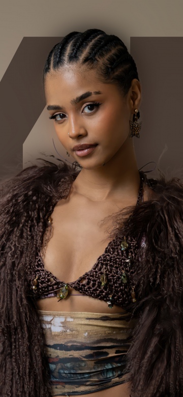 South African Singer, Tyla, 5K, Portrait, Brown background