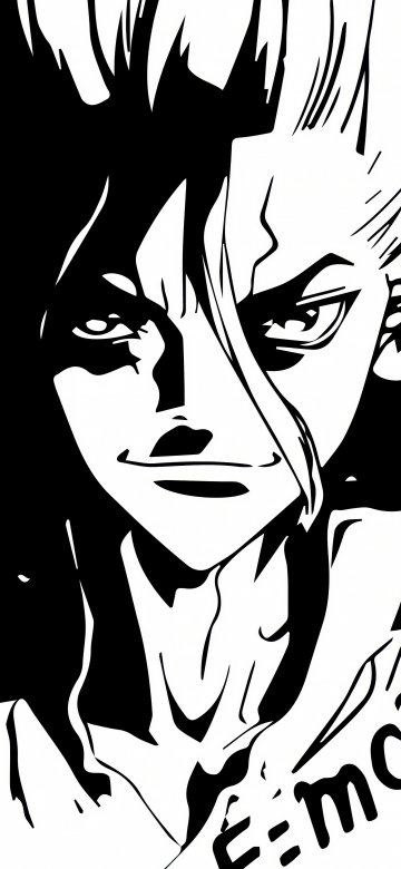 Senku Ishigami, AMOLED, Illustration, Black and White, Dr. Stone