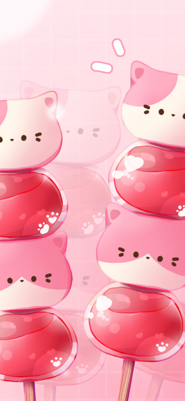 Kawaii, Candy, Pink aesthetic, Pink background, Japanese tradition, Dessert, Adorable, Illustration, 5K