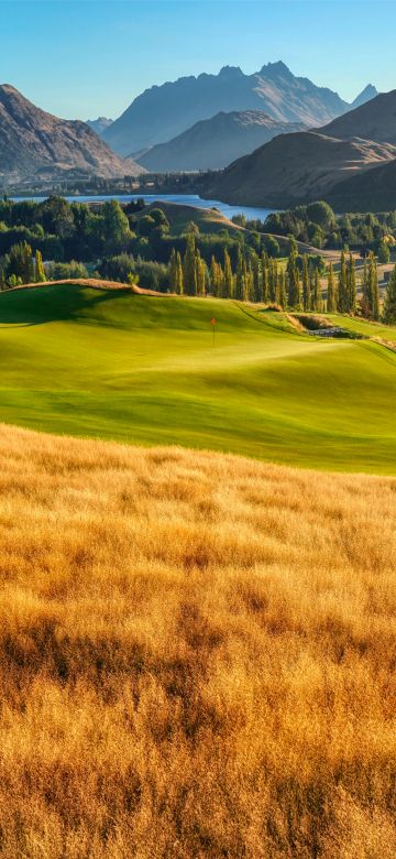 Golf course, Landscape, Mountains, Lake, Par 3, Green, Scenery, 5K, 8K