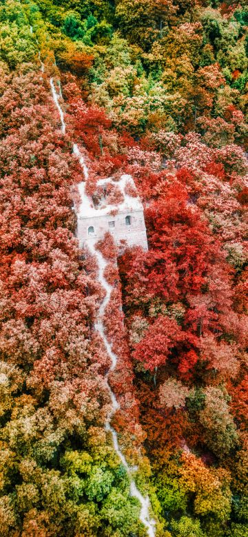 Great Wall of China, Beijing, Aerial view, Beautiful, Green, Red, Colorful, Trees