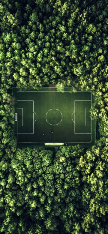 Soccer field, Aerial view, Green aesthetic, Green Forest, Stadium, Wilderness, Minimalist, Symmetry, Drone photo, 5K