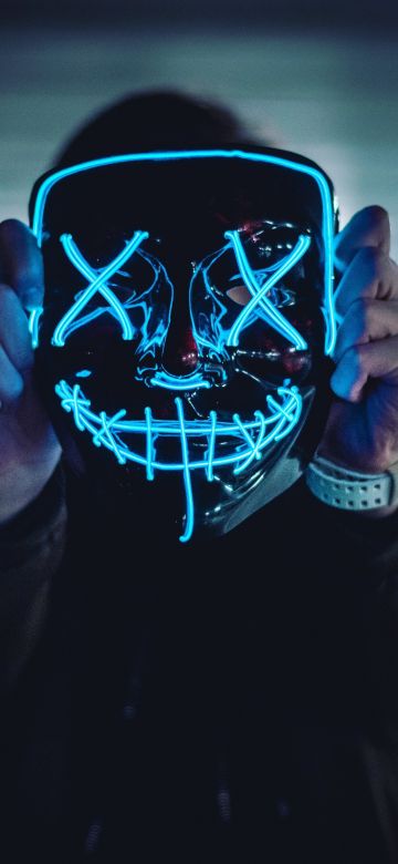 Neon Mask, Blue Lights, Portrait, Anonymous, Face Mask