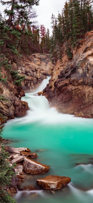 River Stream, Cliffs, Green Trees, Rocks, Blue Water, 5K