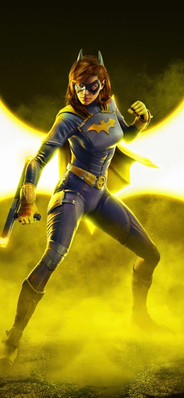 Batgirl, Gotham Knights, 5K, Yellow aesthetic, Dark background, DC Superheroes, Neon glow