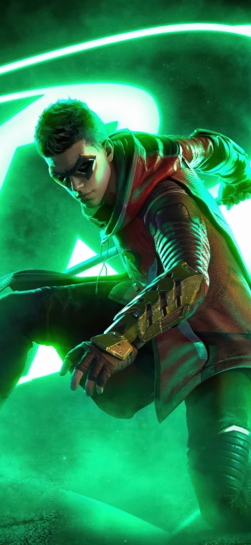 Robin, Green aesthetic, Gotham Knights, 5K, Green background, 5K, DC Superheroes, Neon Green
