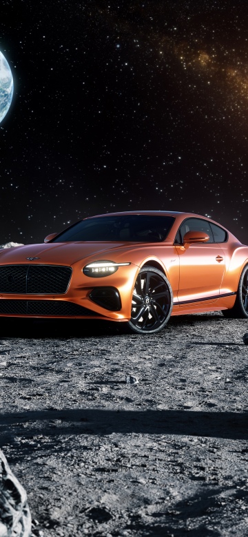 Bentley Continental GT Speed, Cosmic, Moon, Luxury sports car, Earth, Starry sky, 5K