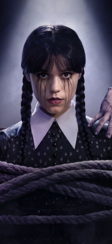 Wednesday (Netflix), Season 2, Jenna Ortega as Wednesday Addams, 5K, 2025 series, Netflix series, Dark background