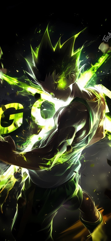 Gon Freecss, Green aesthetic, Hunter x Hunter, 5K, Dark background