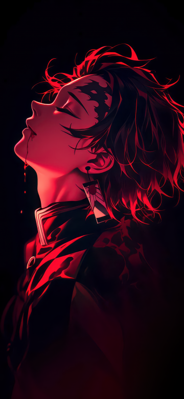 Tanjiro Kamado, Red aesthetic, Dark background, Demon Slayer: Kimetsu no Yaiba, 5K, Dark red