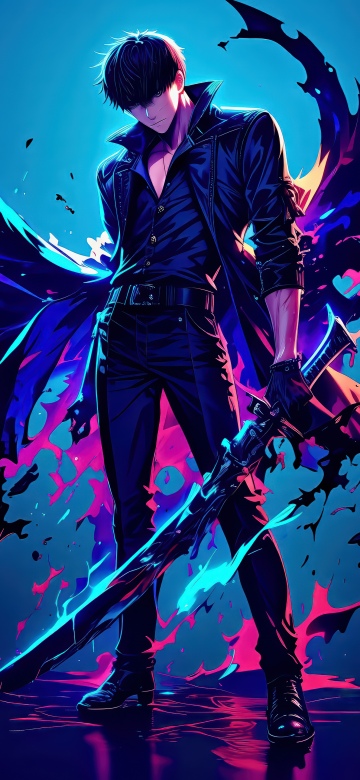 Sung Jinwoo, Anime poster, Blue aesthetic, 5K, Solo Leveling