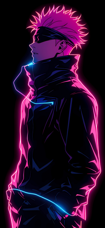 Satoru Gojo, Neon pink, AMOLED, Black background, 5K, Neon glow, Jujutsu Kaisen, Pink aesthetic