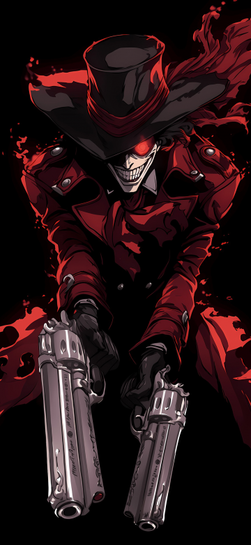 Alucard, Guns, Hellsing, Vampire, Black background, AMOLED, 5K