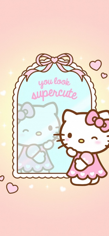 Hello Kitty, Supercute, Pastel background, 5K, Mirror