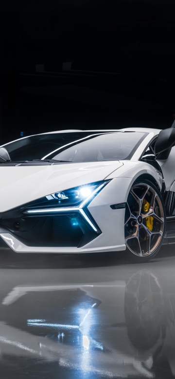 Lamborghini Revuelto, Dark background, White cars, 5K, 8K