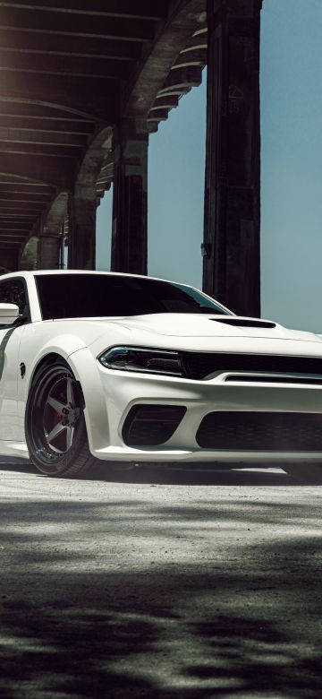 Dodge Challenger SRT Hellcat Widebody, White cars, 5K, 8K