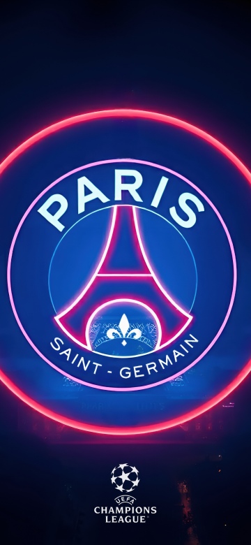 Paris Saint-Germain, UEFA Champions League, Neon logo, Dark aesthetic, Crest, 5K