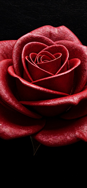 Red Rose, High contrast, Blossom, AMOLED, Black background, 5K, AI art, Symmetrical