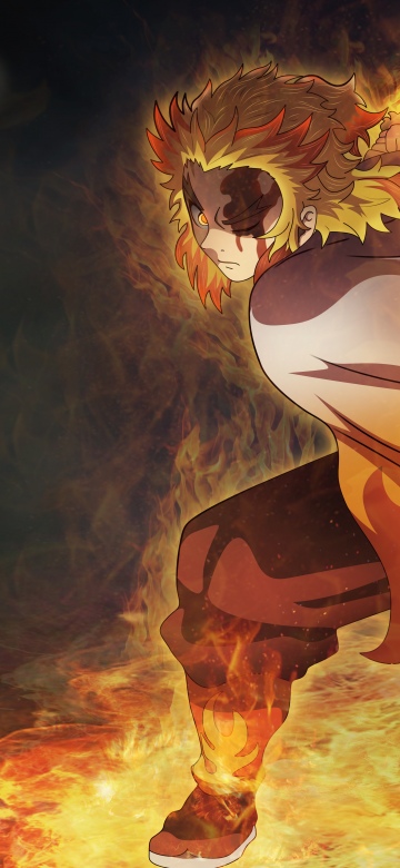 Demon Slayer: Mugen Train, Kyojuro Rengoku, Flame Hashira, Fire effect, Flames, 2025 Movies, Anime movie, Demon Slayer: Kimetsu no Yaiba, 5K, 8K