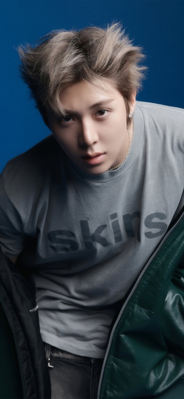 Woochan, ALLDAY PROJECT, South Korean rapper, 5K, Blue background