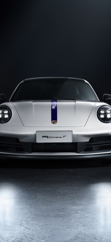 Porsche 911 Carrera T, Dark background, White cars, Sports cars, Racing stripes