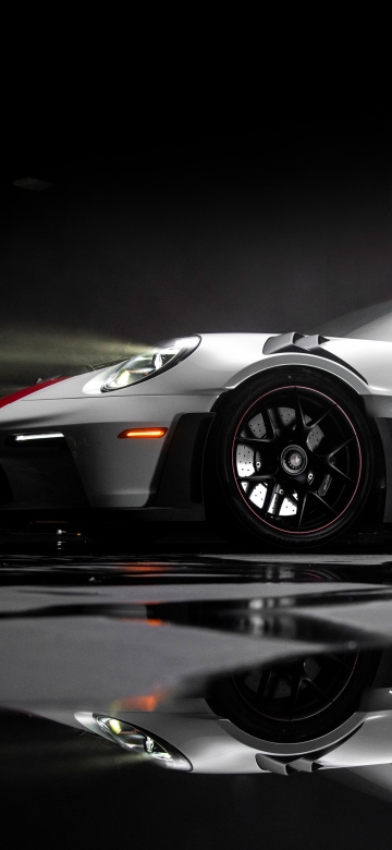Porsche 911 GT3 RS PECTO, Dark aesthetic, Dark background, Sports cars, White cars, Reflection, Porsche 911 GT3 RS
