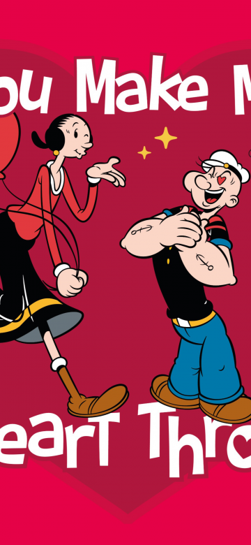 Olive Oyl, Popeye, Love couple, Valentine's Day, Heart shape, Cartoon, Red background, Red aesthetic, Red heart, 5K, Proposal
