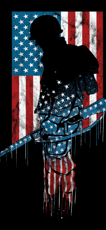 American flag, Soldier, Patriotic, Silhouette, USA Flag, Dark background, Memorial day