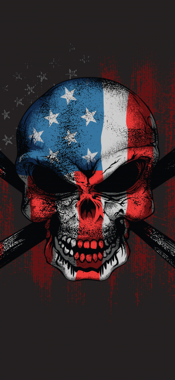 Skull, American flag, Bones, USA Flag, 5K, Dark background