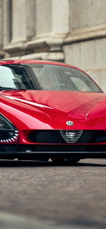 Alfa Romeo 33 Stradale, Supercar, Red cars, Cobblestone street, 5K