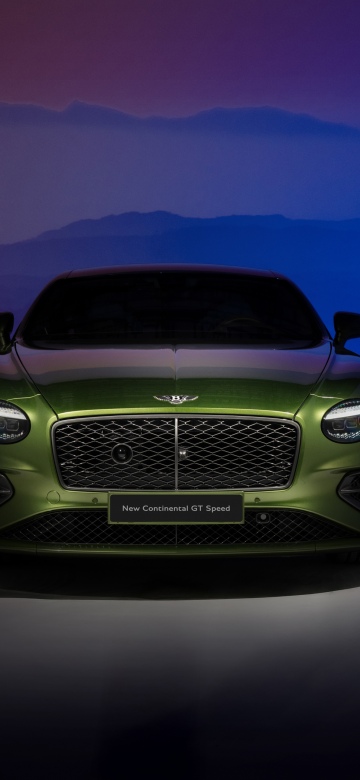 Bentley Continental GT Speed, Front View, Green car, 5K, Luxury cars